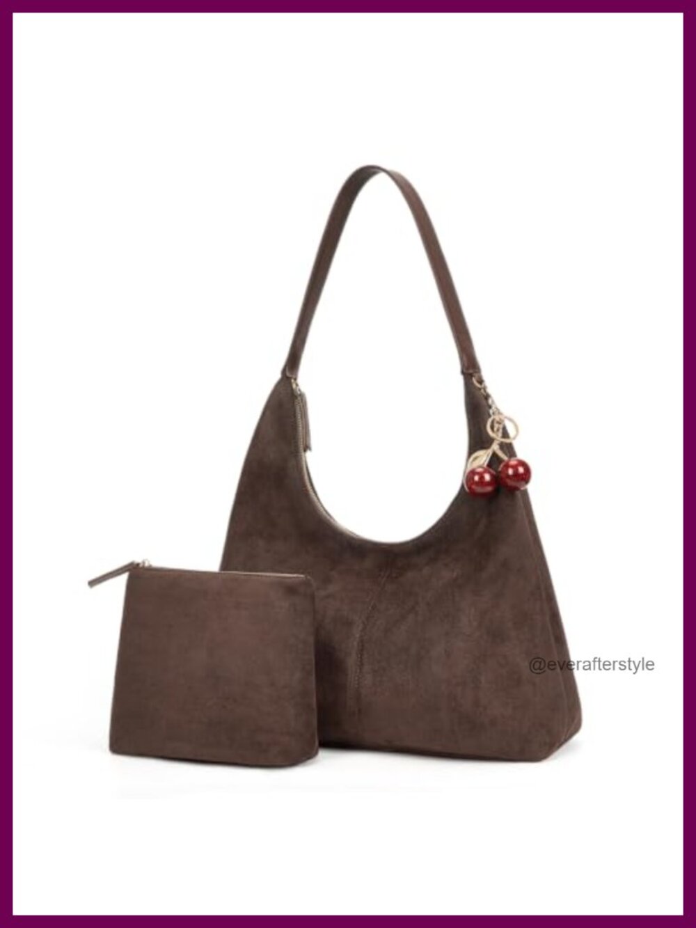 Faux Suede Hobo Bag Large Slouchy Shoulder Purse 2PC Set with Pouch